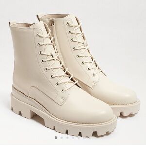 NWT Sam Edelman Garrett Platform Lace-Up Leather Combat Boot, Off White, Size 11